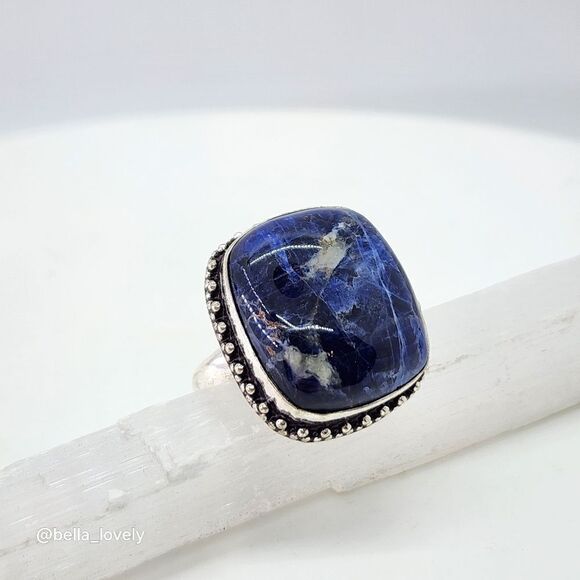 Stunning! Sodalite Ethnic Handmade Ring Jewelry Size 9 - Picture 3 of 7
